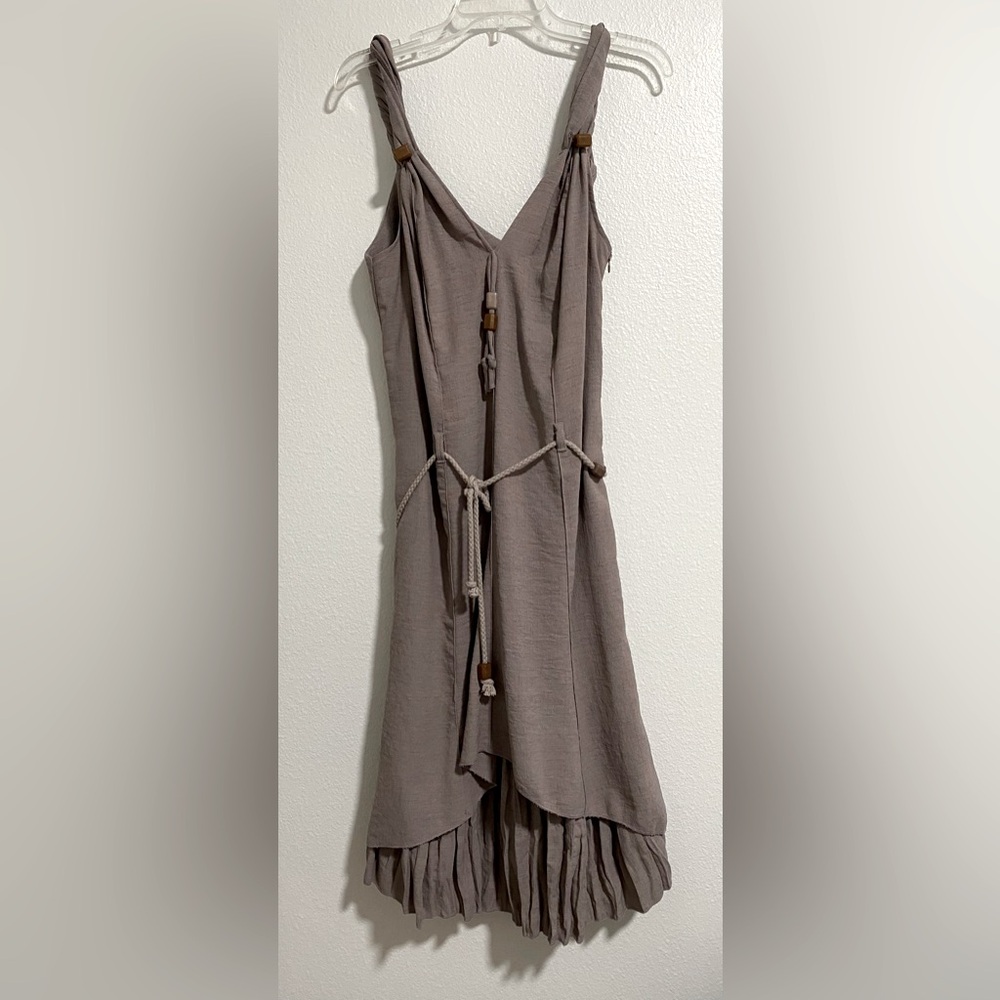 Extenzo Paris Gray Sleeveless Fit & Flare Dress w/ Tie Belt sz 46/L-XL RARE